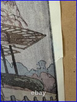 Hiroshi Yoshida Woodblock Yozakura In Rain Cherry Blossoms Jizuri Seal 1935