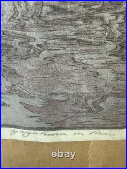 Hiroshi Yoshida Woodblock Yozakura In Rain Cherry Blossoms Jizuri Seal 1935