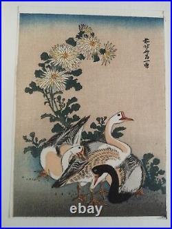 Hiroshige Hokusai Vintage Ukiyo-e Japanese Art Woodblock Print Flowers & Birds