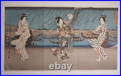 Hiroshige Japanese Woodblock Print Three Women on the Banks of Sumida River