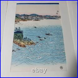 Hiroshige Utagawa Awa Naruto Landscape Handrail Woodblock Large Format Triptych