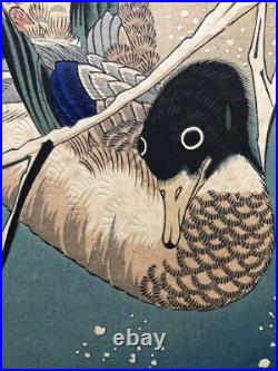Hiroshige Utagawa Woodblock Print Mallard Duck and Snow-covered Reeds Showa