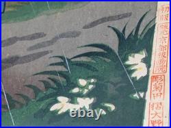 Hiyoshi Mamoru Showers in the Farming Land Woodblock Print First Printing