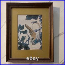 Hokusai Japanese Woodblock Style Print Kacho-ga Birds & Oak Framed