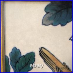 Hokusai Japanese Woodblock Style Print Kacho-ga Birds & Oak Framed