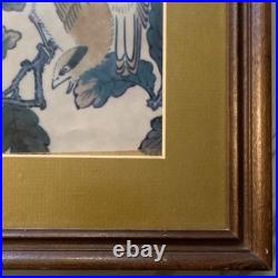 Hokusai Japanese Woodblock Style Print Kacho-ga Birds & Oak Framed