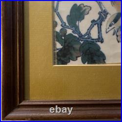 Hokusai Japanese Woodblock Style Print Kacho-ga Birds & Oak Framed