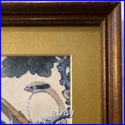 Hokusai Japanese Woodblock Style Print Kacho-ga Birds & Oak Framed