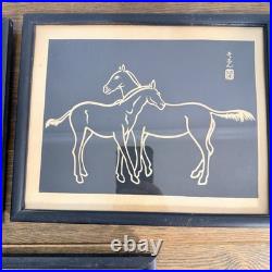 Horses Sonan Noda Woodblock Prints Black White Mid Century Set Of 3 RARE