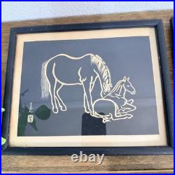 Horses Sonan Noda Woodblock Prints Black White Mid Century Set Of 3 RARE