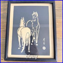 Horses Sonan Noda Woodblock Prints Black White Mid Century Set Of 3 RARE