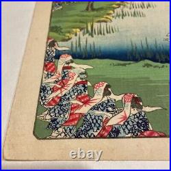 Ikkei Shosai Japan Woodblock Prints Antique Ukiyo-e Pond Kimono Cute Black Hair