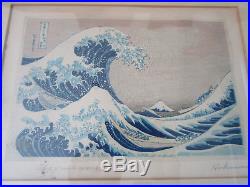 JAPANESE WOODBLOCK BY Katsushika Hokusai, THE GREAT WAVE SIGNED IN PENCIL