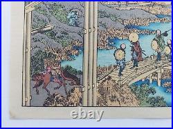 JAPANESE WOODBLOCK PRINT HOKUSAI LANDSCAPE BRIDGES RIVER Mount Fuji