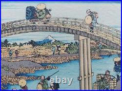 JAPANESE WOODBLOCK PRINT HOKUSAI LANDSCAPE BRIDGES RIVER Mount Fuji