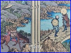 JAPANESE WOODBLOCK PRINT HOKUSAI LANDSCAPE BRIDGES RIVER Mount Fuji