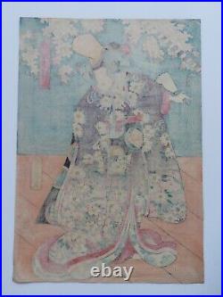 JAPANESE WOODBLOCK PRINT ORIGINAL ANTIQUE circa 1850 TOYOKUNI III / KUNISADA