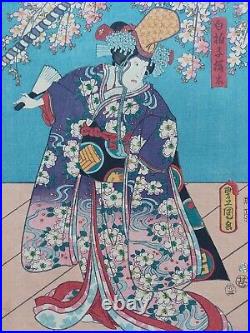 JAPANESE WOODBLOCK PRINT ORIGINAL ANTIQUE circa 1850 TOYOKUNI III / KUNISADA