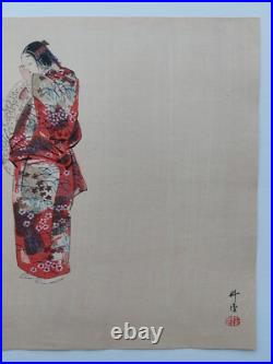 JAPANESE WOODBLOCK PRINT SHIN HANGA ORIGINAL ANTIQUE TSUKIOKA KOGYO 1927 Signed
