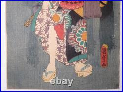 Japan Antique woodblock print Ukiyoe ichikawa Kunisada Edo Era 1603-1868 Orig