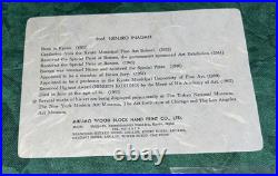 Japanese Block Printing Two Tigers Nenjiro Inagaki Mikumo Kyoto & Envelope -Nice