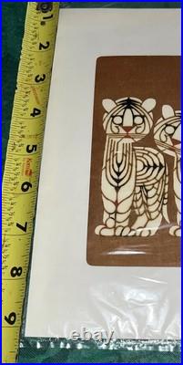Japanese Block Printing Two Tigers Nenjiro Inagaki Mikumo Kyoto & Envelope -Nice