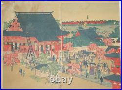 Japanese Color Woodblock Print Original Meiji Era Temple Print from Japan 101