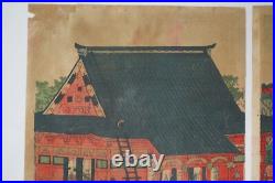 Japanese Color Woodblock Print Original Meiji Era Temple Print from Japan 101