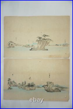 Japanese Color Woodblock Prints 10 Views of Matsushima Meiji Original 1115E2