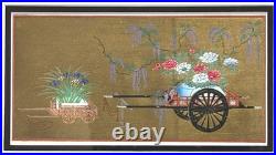 Japanese Gilded Painted Woodblock Flower Cart Print, Asian Fine Art Decor Gifts