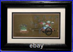 Japanese Gilded Painted Woodblock Flower Cart Print, Asian Fine Art Decor Gifts
