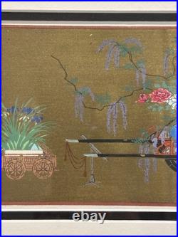 Japanese Gilded Painted Woodblock Flower Cart Print, Asian Fine Art Decor Gifts