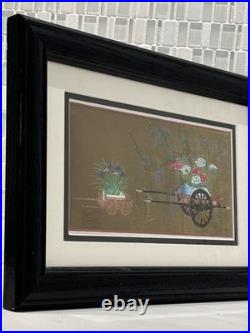 Japanese Gilded Painted Woodblock Flower Cart Print, Asian Fine Art Decor Gifts