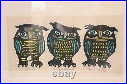 Japanese Iwao Akiyama woodblock print owl Tradition New Creation