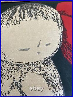 Japanese MCM Woodblock Print Vintage POPPY KAWANO KAORU MODERNIST