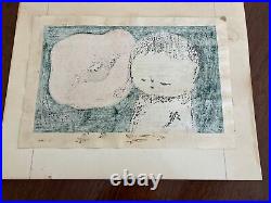 Japanese MCM Woodblock Print Vintage POPPY KAWANO KAORU MODERNIST