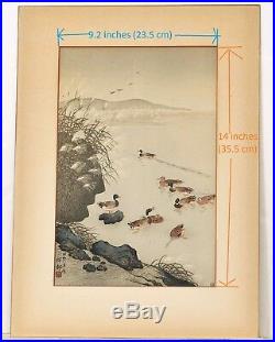 Japanese Ohara Koson Woodblock Print Wild Ducks and Pampas Grass Watanabe Seal