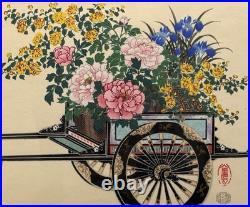 Japanese Original Flower Cart Woodblock Print, Cultural Fine Art Decor Gifts