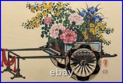 Japanese Original Flower Cart Woodblock Print, Cultural Fine Art Decor Gifts