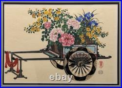 Japanese Original Flower Cart Woodblock Print, Cultural Fine Art Decor Gifts