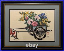 Japanese Original Flower Cart Woodblock Print, Cultural Fine Art Decor Gifts
