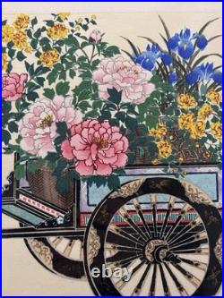 Japanese Original Flower Cart Woodblock Print, Cultural Fine Art Decor Gifts