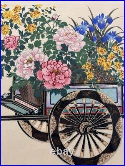Japanese Original Flower Cart Woodblock Print, Cultural Fine Art Decor Gifts