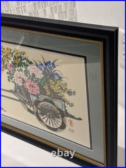 Japanese Original Flower Cart Woodblock Print, Cultural Fine Art Decor Gifts