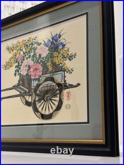 Japanese Original Flower Cart Woodblock Print, Cultural Fine Art Decor Gifts