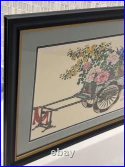 Japanese Original Flower Cart Woodblock Print, Cultural Fine Art Decor Gifts