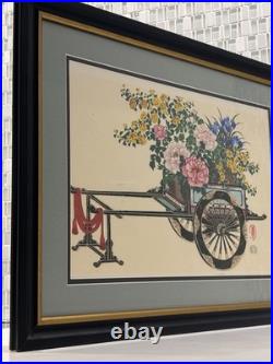 Japanese Original Flower Cart Woodblock Print, Cultural Fine Art Decor Gifts