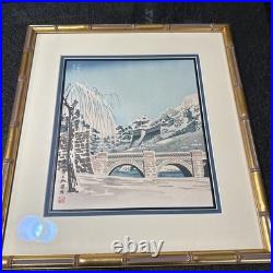 Japanese TOKURIKI TOMIKICHIRO Woodblock Snowy Scene Nijubashi Bridge In Tokyo