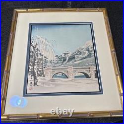 Japanese TOKURIKI TOMIKICHIRO Woodblock Snowy Scene Nijubashi Bridge In Tokyo