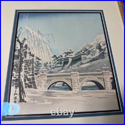 Japanese TOKURIKI TOMIKICHIRO Woodblock Snowy Scene Nijubashi Bridge In Tokyo